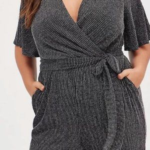 NWT Torrid Surplice Jumpsuit in Glitter Black & Silver